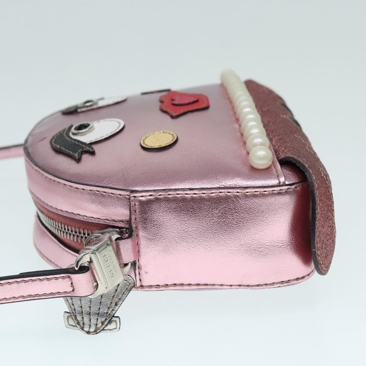 GUCCI Shoulder Bag Leather Pink Silver 550756 Auth 89608