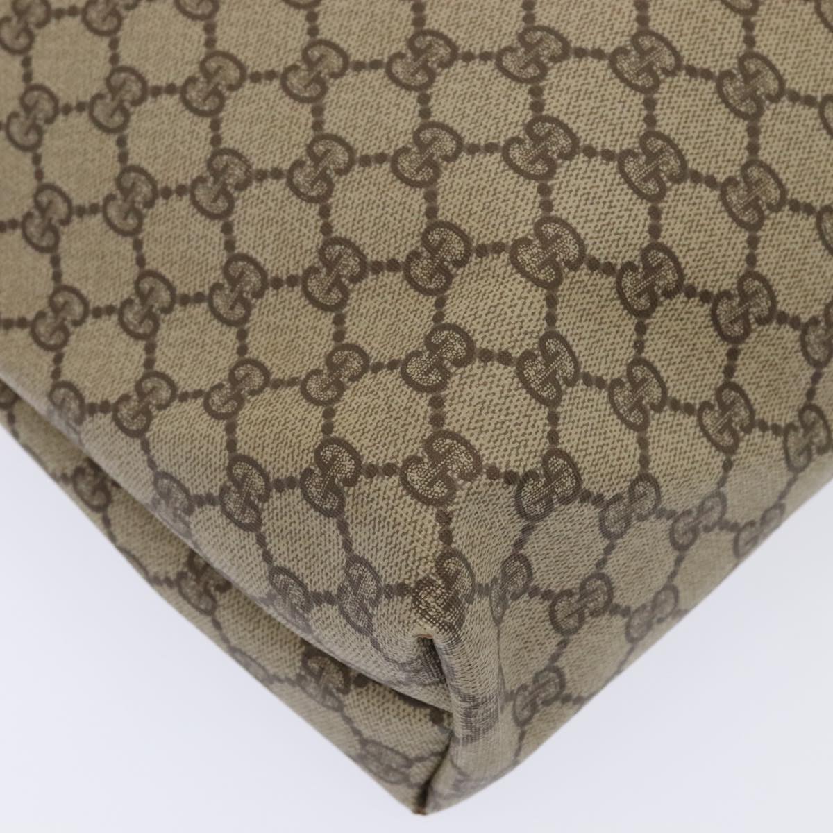 GUCCI GG Supreme Web Sherry Line Tote Bag PVC Leather Beige Auth 89625