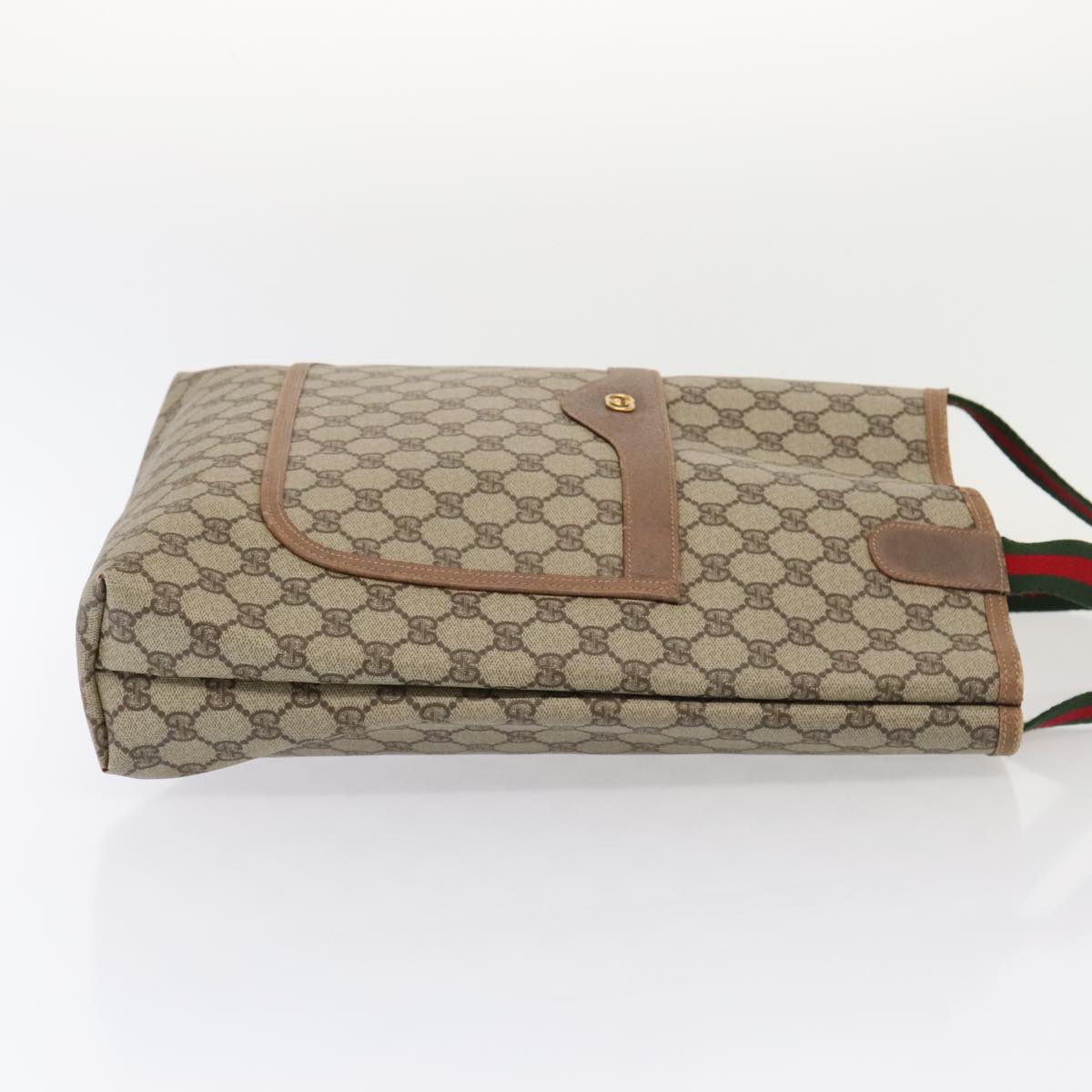 GUCCI GG Supreme Web Sherry Line Tote Bag PVC Leather Beige Auth 89625