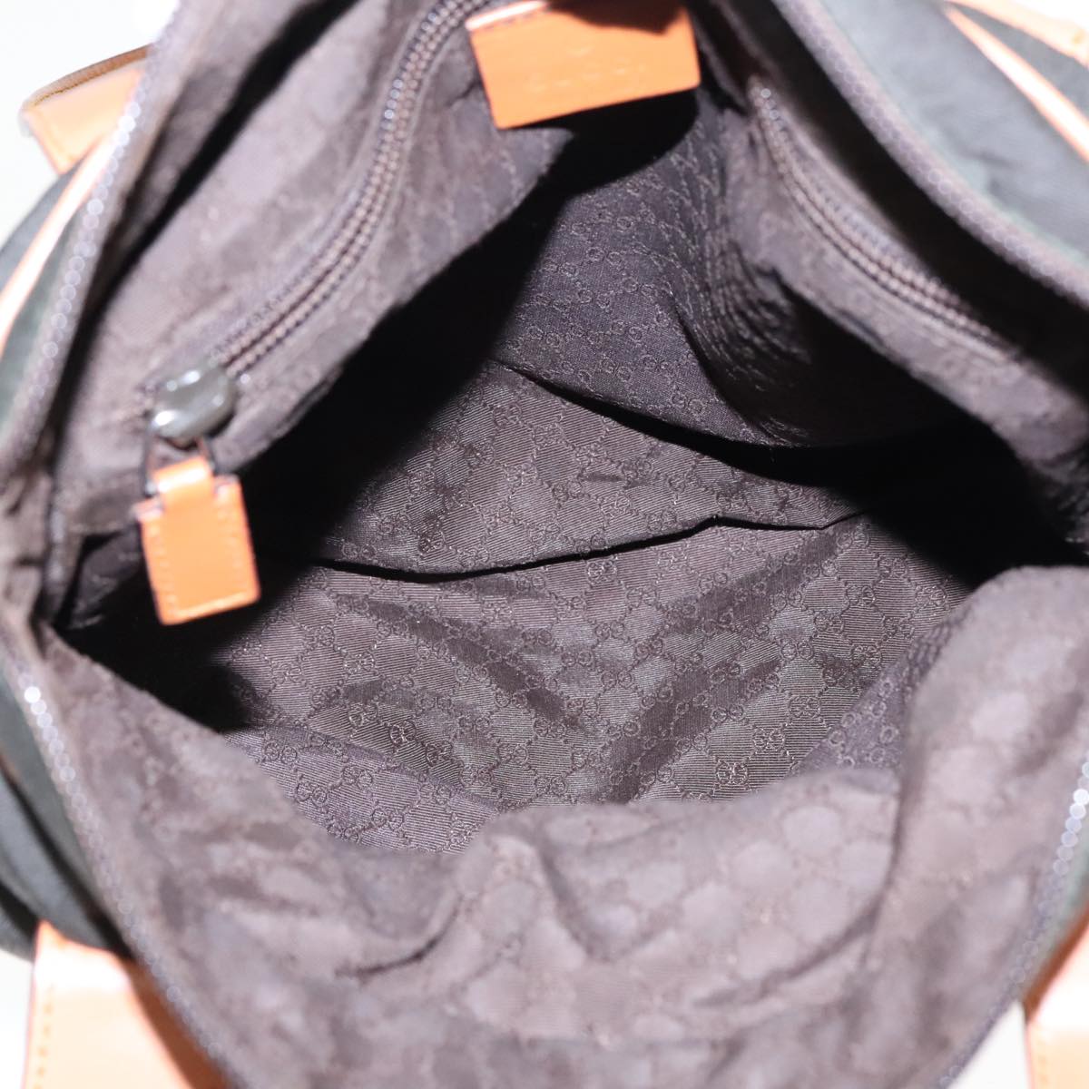 GUCCI Tote Bag Canvas Khaki Silver Auth 89723