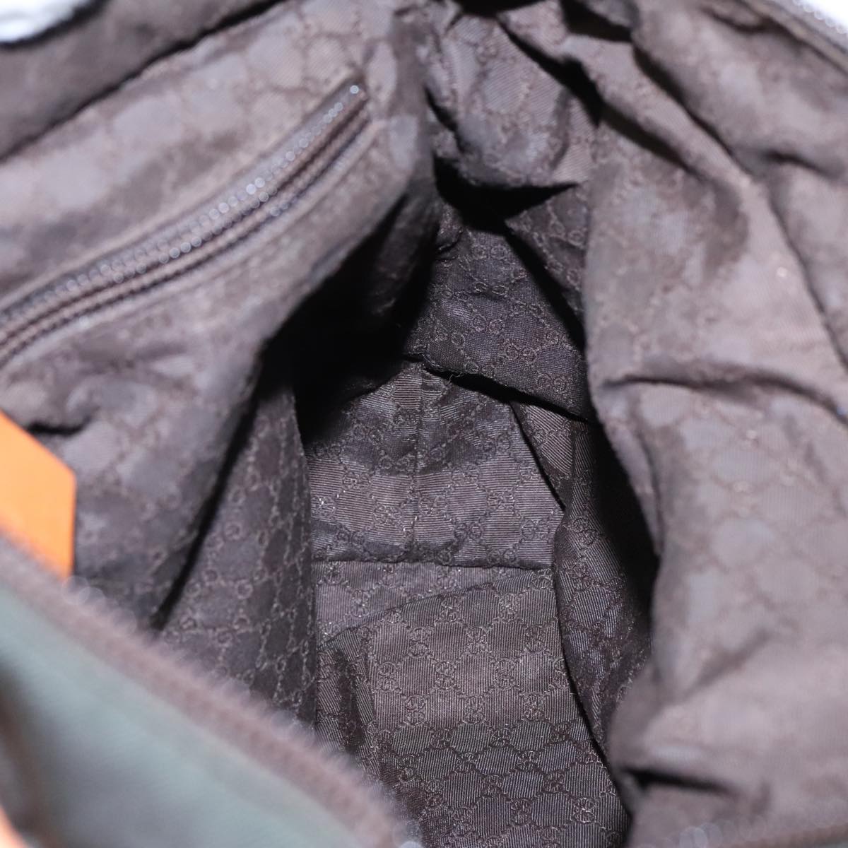 GUCCI Tote Bag Canvas Khaki Silver Auth 89723