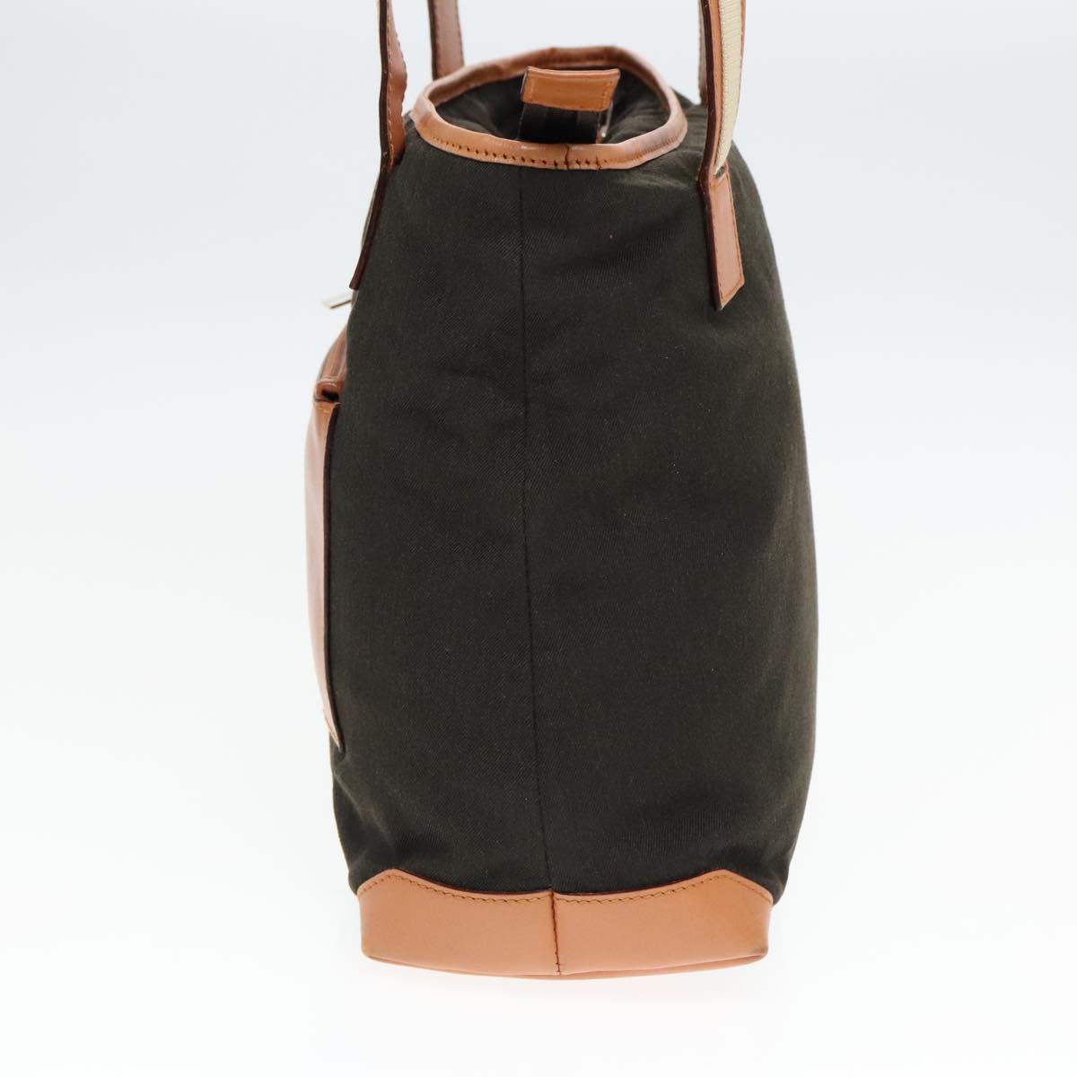 GUCCI Tote Bag Canvas Khaki Silver Auth 89723