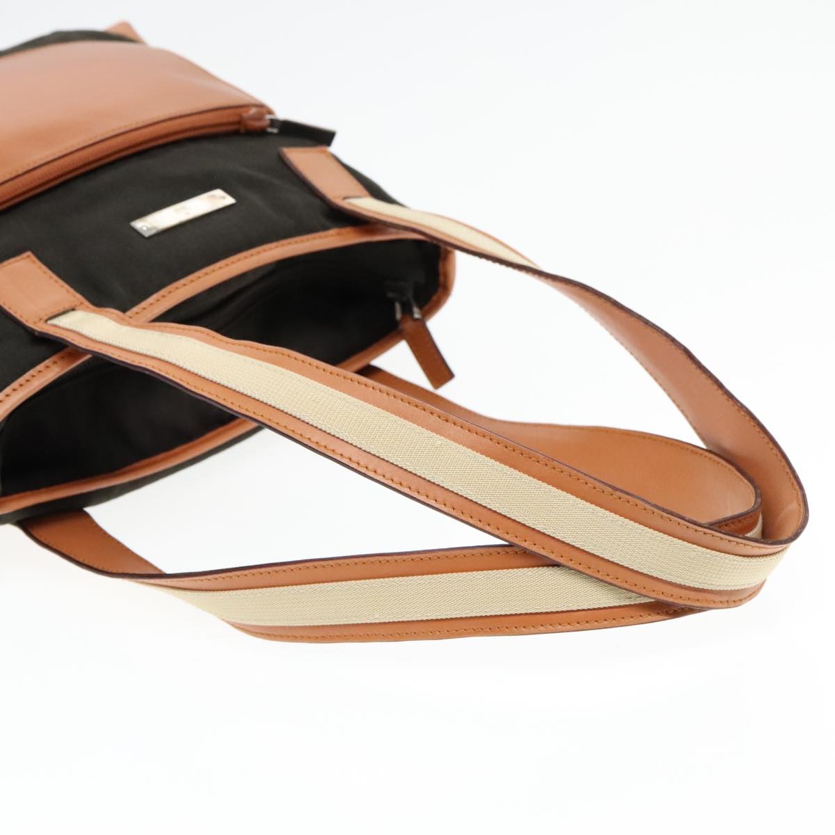 GUCCI Tote Bag Canvas Khaki Silver Auth 89723