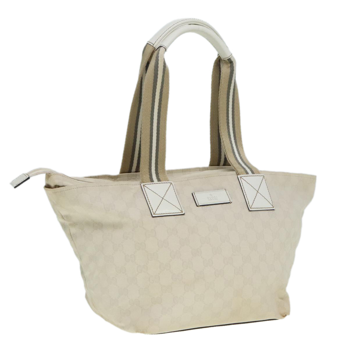 GUCCI GG Canvas Sherry Line Tote Bag White Auth 89762