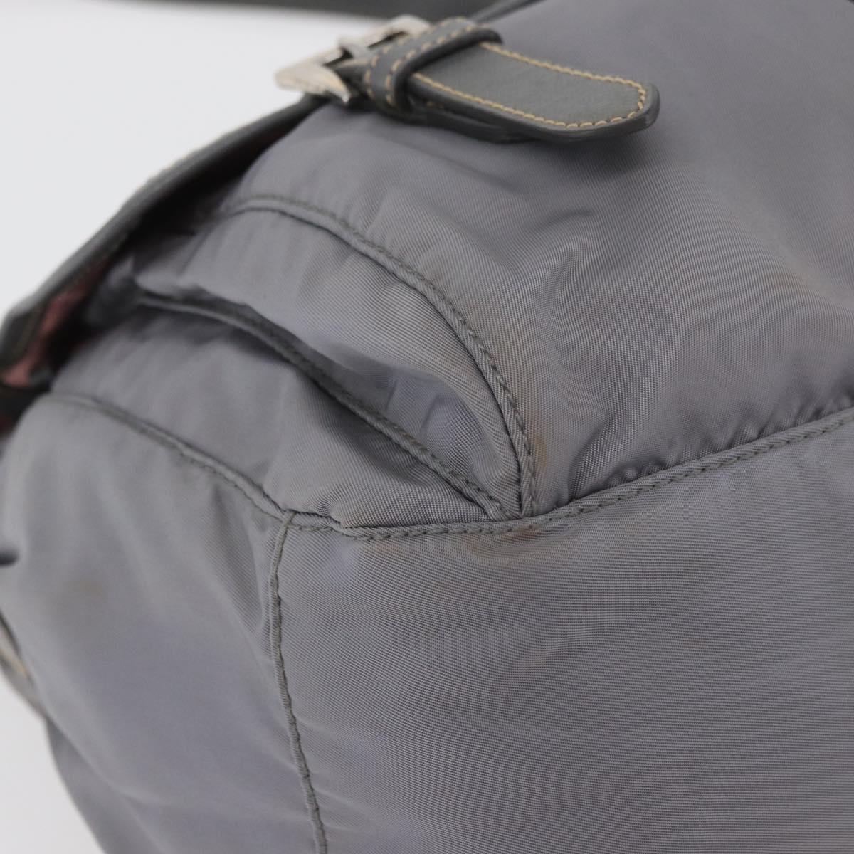 PRADA Shoulder Bag Nylon Gray Silver Auth 89792