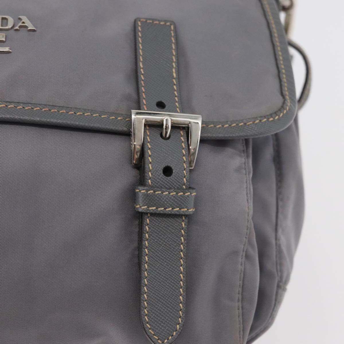 PRADA Shoulder Bag Nylon Gray Silver Auth 89792
