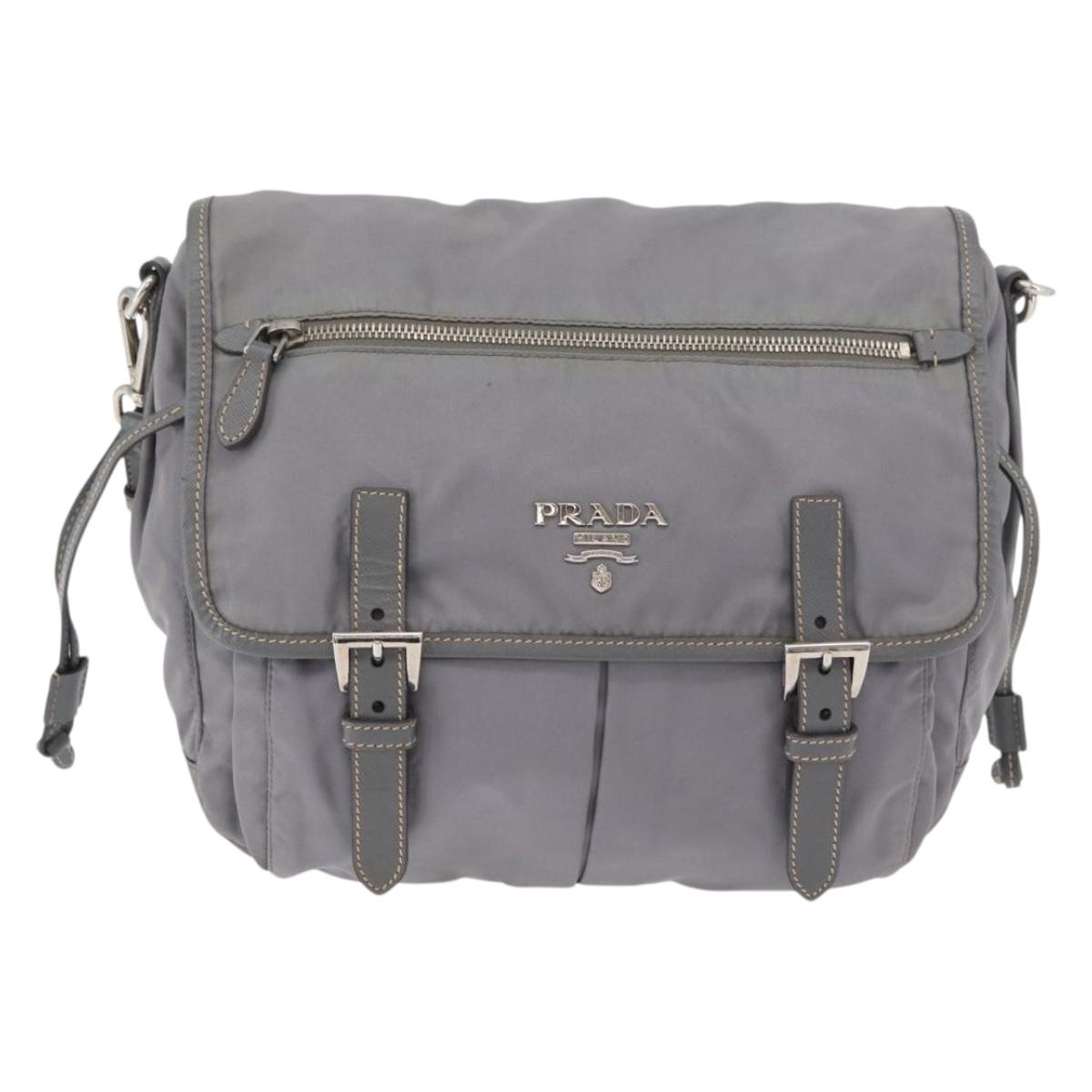 PRADA Shoulder Bag Nylon Gray Silver Auth 89792