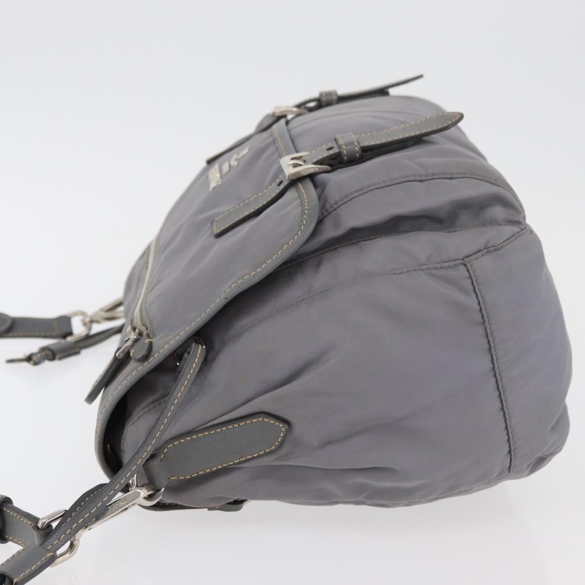 PRADA Shoulder Bag Nylon Gray Silver Auth 89792