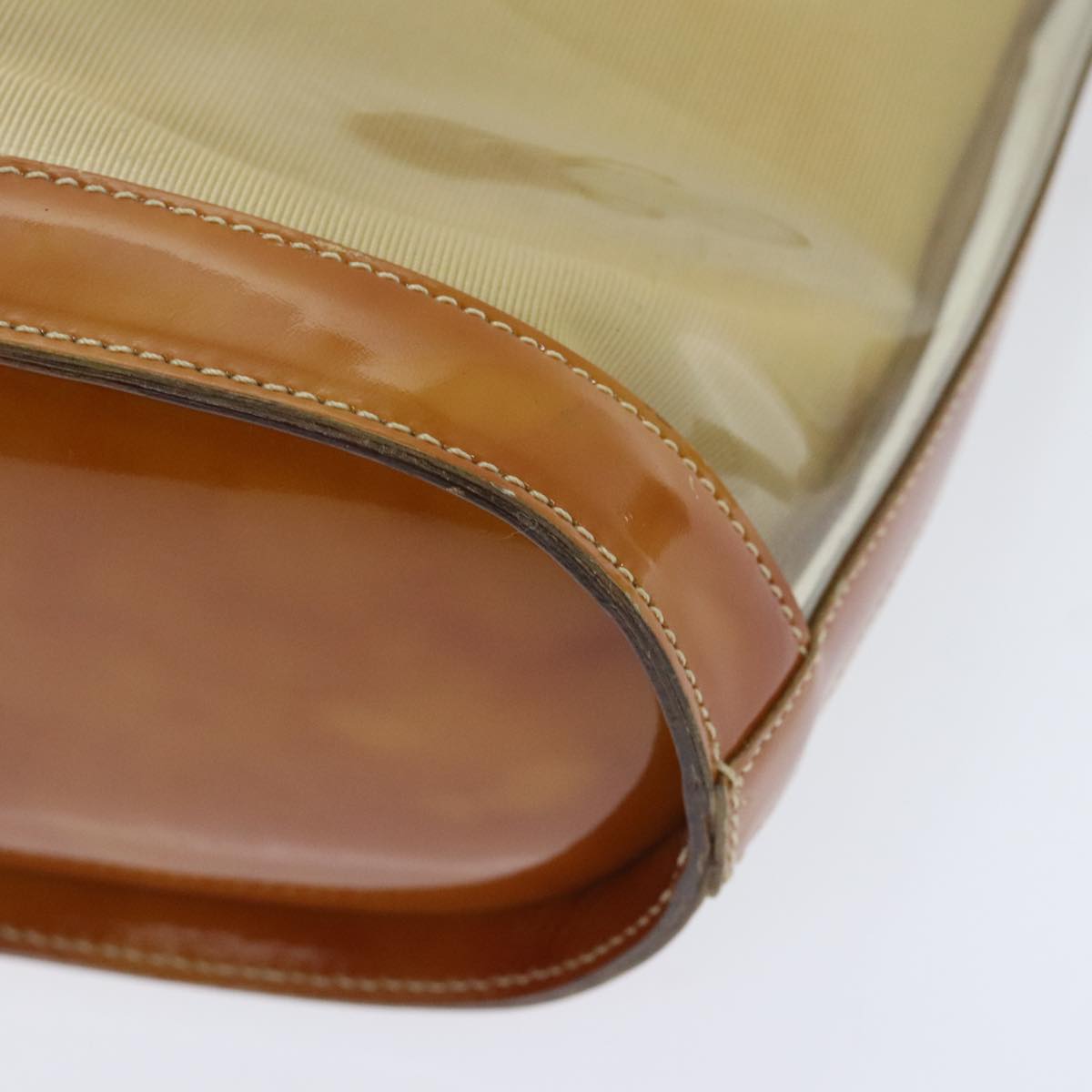 Salvatore Ferragamo Gancini Shoulder Bag Vinyl Beige Orange Auth 89799