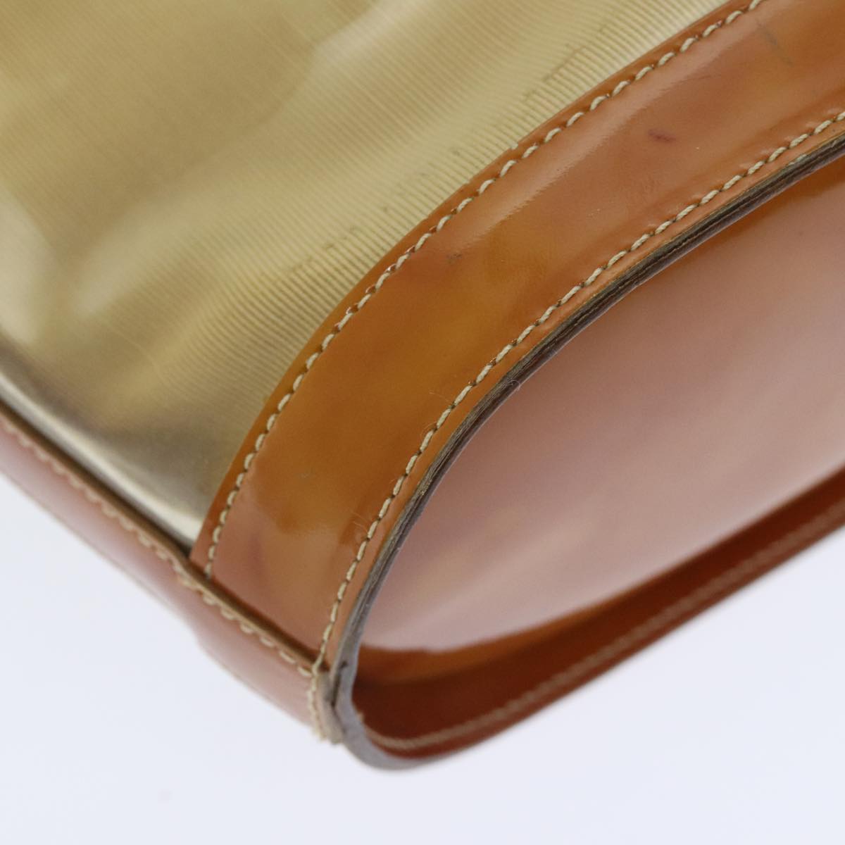 Salvatore Ferragamo Gancini Shoulder Bag Vinyl Beige Orange Auth 89799