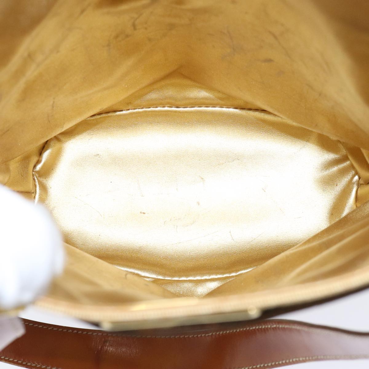 Salvatore Ferragamo Gancini Shoulder Bag Vinyl Beige Orange Auth 89799