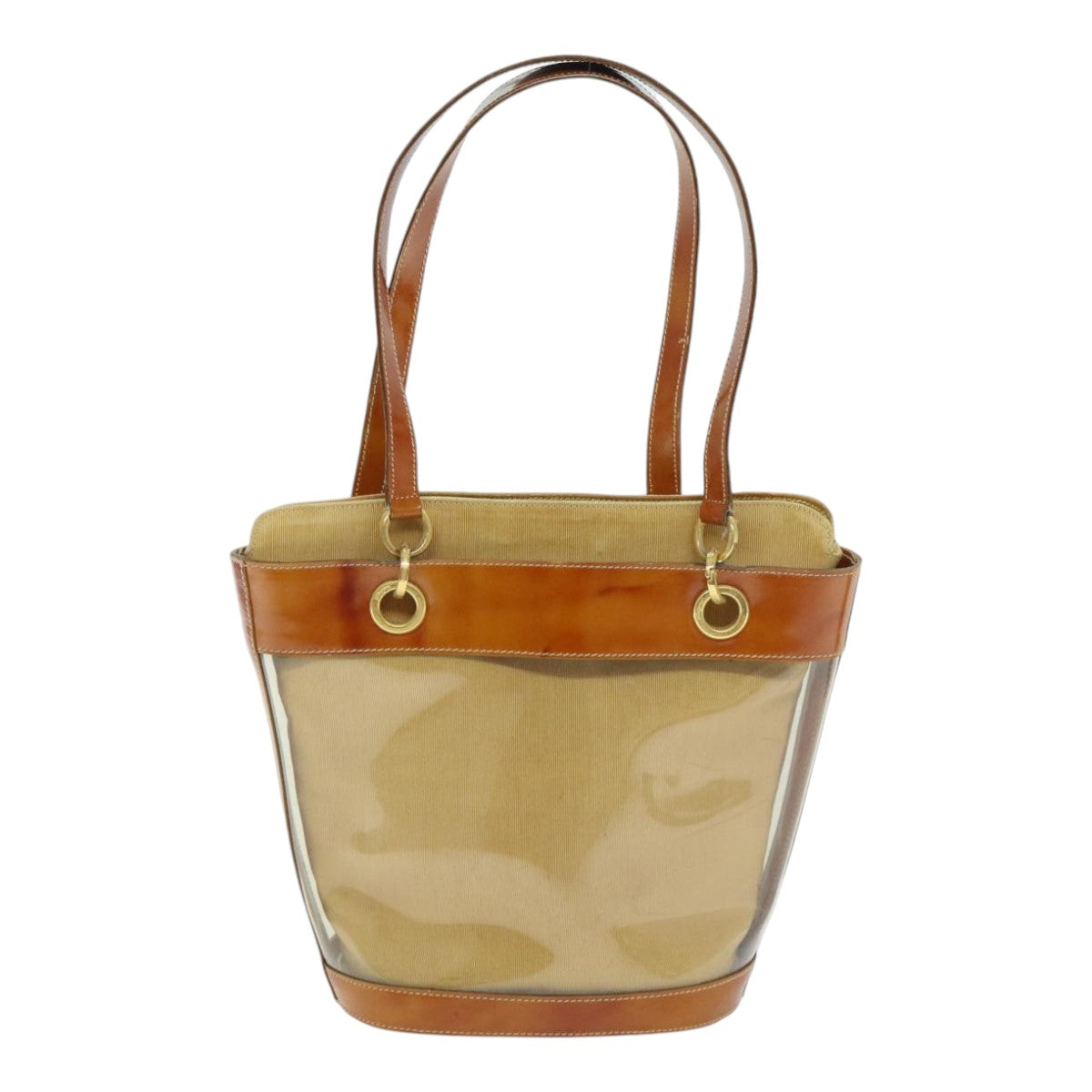 Salvatore Ferragamo Gancini Shoulder Bag Vinyl Beige Orange Auth 89799