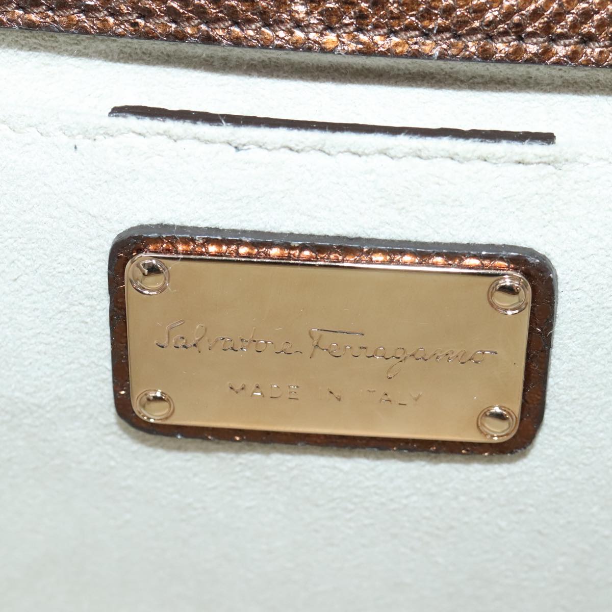 Salvatore Ferragamo Gancini Chain Shoulder Bag Leather Brown Auth 89807