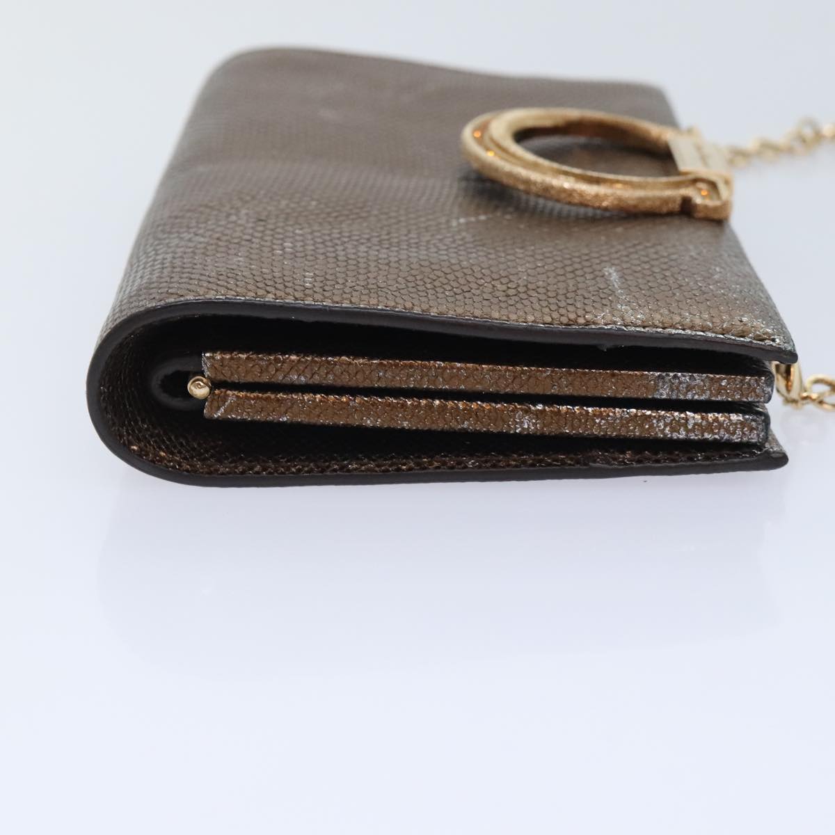 Salvatore Ferragamo Gancini Chain Shoulder Bag Leather Brown Auth 89807