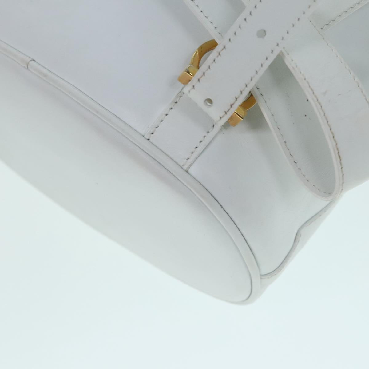 Salvatore Ferragamo Backpack Leather Wicker White Gold Auth 89808V