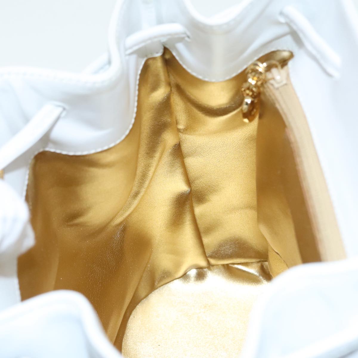 Salvatore Ferragamo Backpack Leather Wicker White Gold Auth 89808V