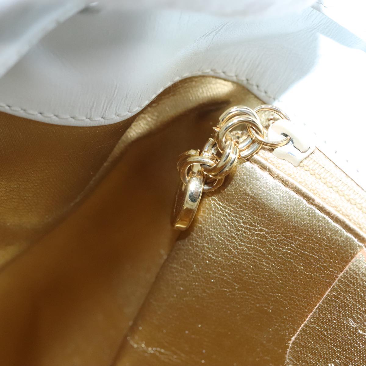 Salvatore Ferragamo Backpack Leather Wicker White Gold Auth 89808V