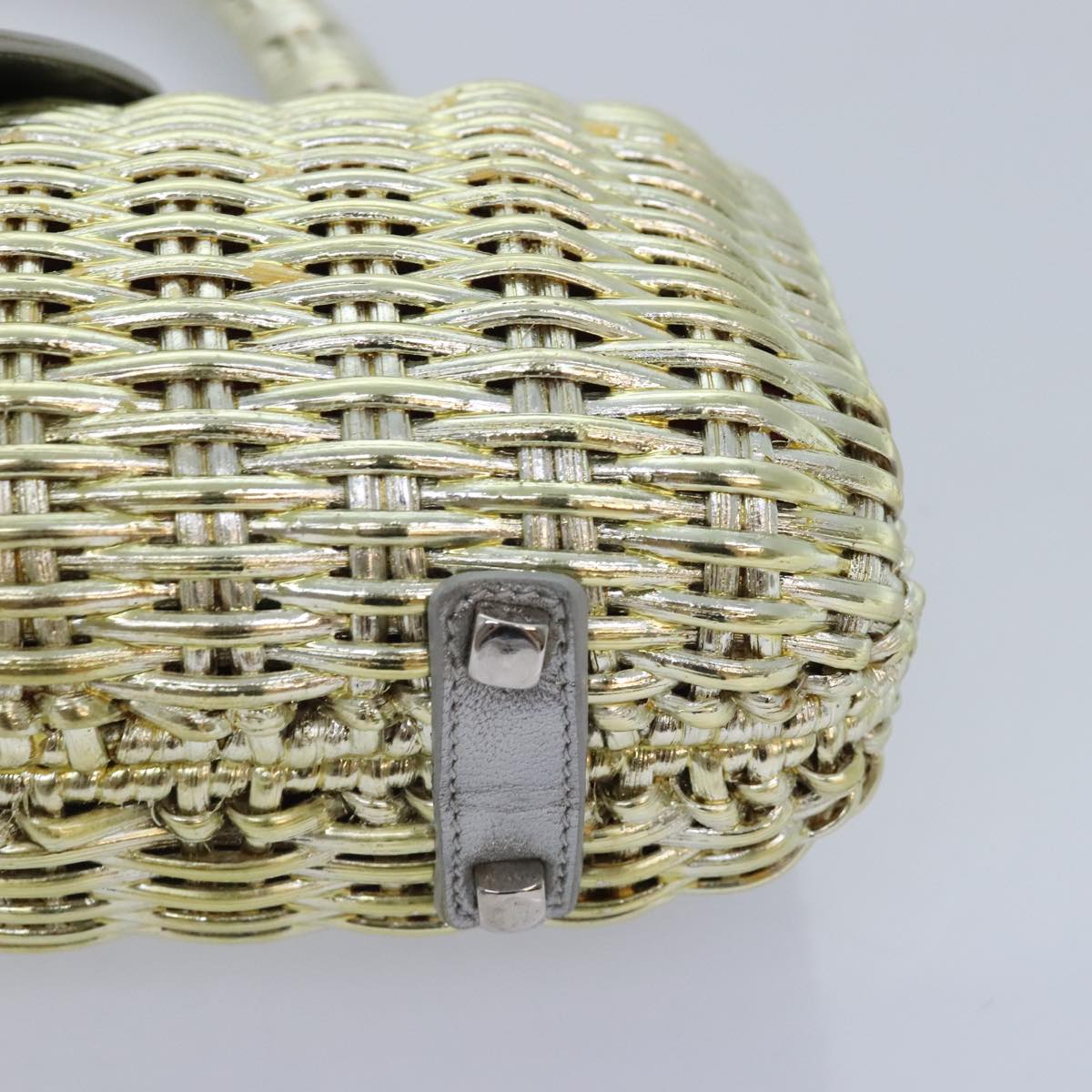 Salvatore Ferragamo Gancini Hand Bag Wicker Silver Gold Auth 89809A