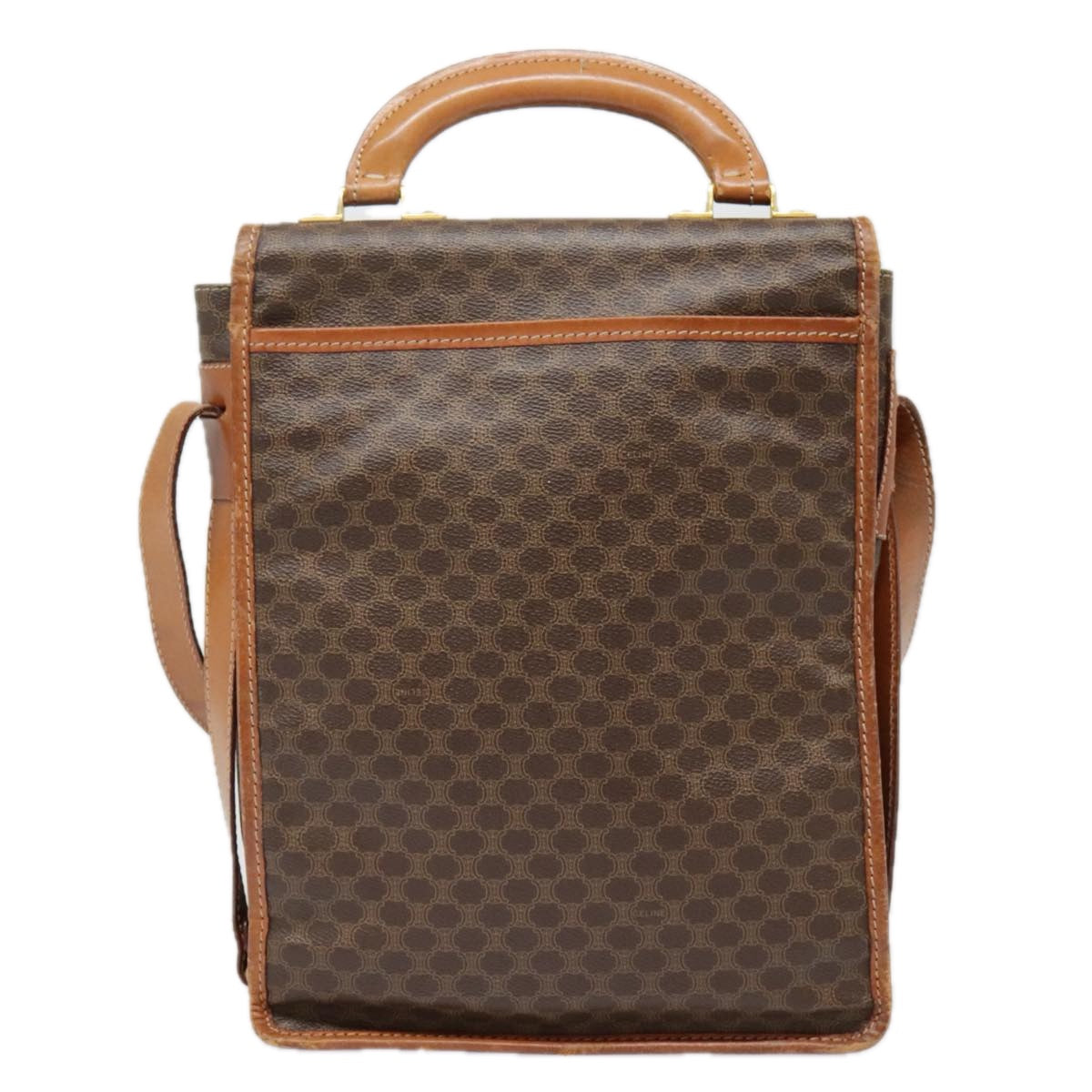 CELINE Macadam Canvas Shoulder Bag PVC Leather Brown Gold Auth 89829