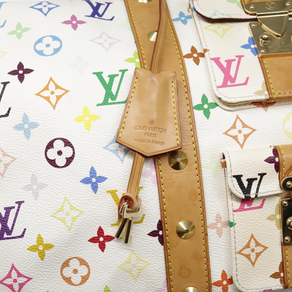 LOUIS VUITTON Monogram Multicolor Keepall 45 Boston Bag White M92641 Auth 89901AM