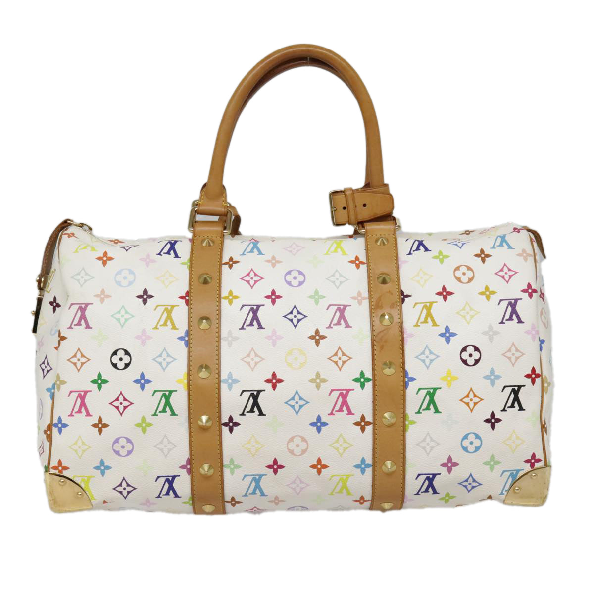 LOUIS VUITTON Monogram Multicolor Keepall 45 Boston Bag White M92641 Auth 89901AM
