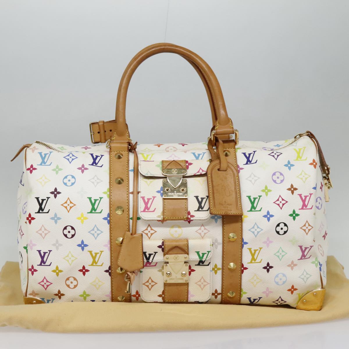 LOUIS VUITTON Monogram Multicolor Keepall 45 Boston Bag White M92641 Auth 89901AM