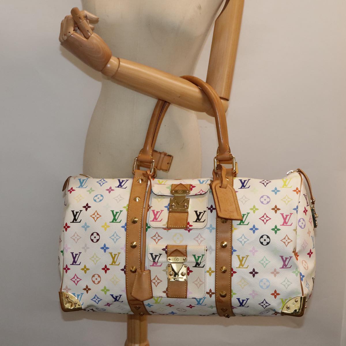 LOUIS VUITTON Monogram Multicolor Keepall 45 Boston Bag White M92641 Auth 89901AM