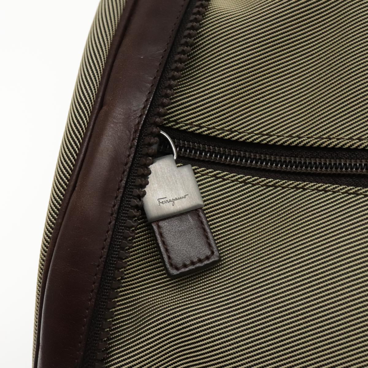 Salvatore Ferragamo Boston Bag Canvas Beige Silver Auth 90049