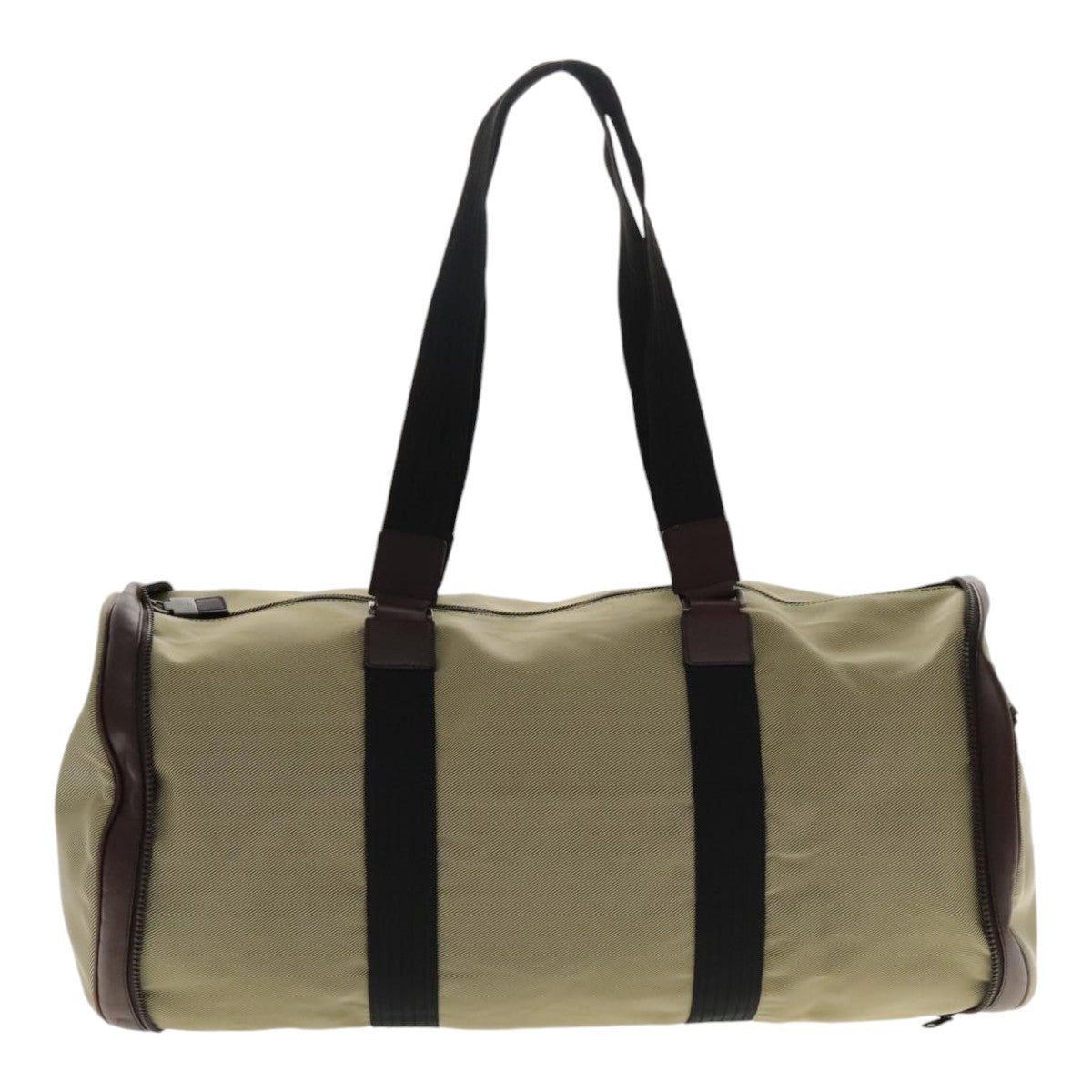 Salvatore Ferragamo Boston Bag Canvas Beige Silver Auth 90049