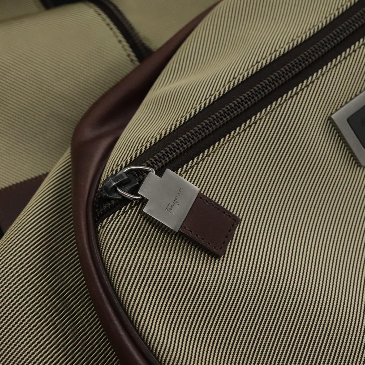 Salvatore Ferragamo Boston Bag Canvas Beige Silver Auth 90049