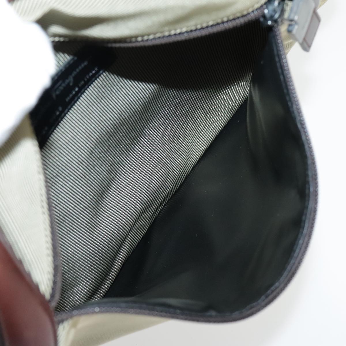 Salvatore Ferragamo Boston Bag Canvas Beige Silver Auth 90049