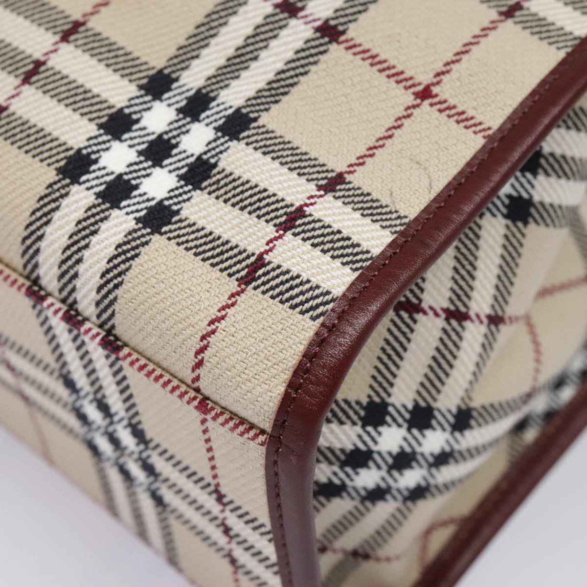 BURBERRY Nova Check Blue Label Tote Bag Canvas Beige Red brown Silver Auth 90206