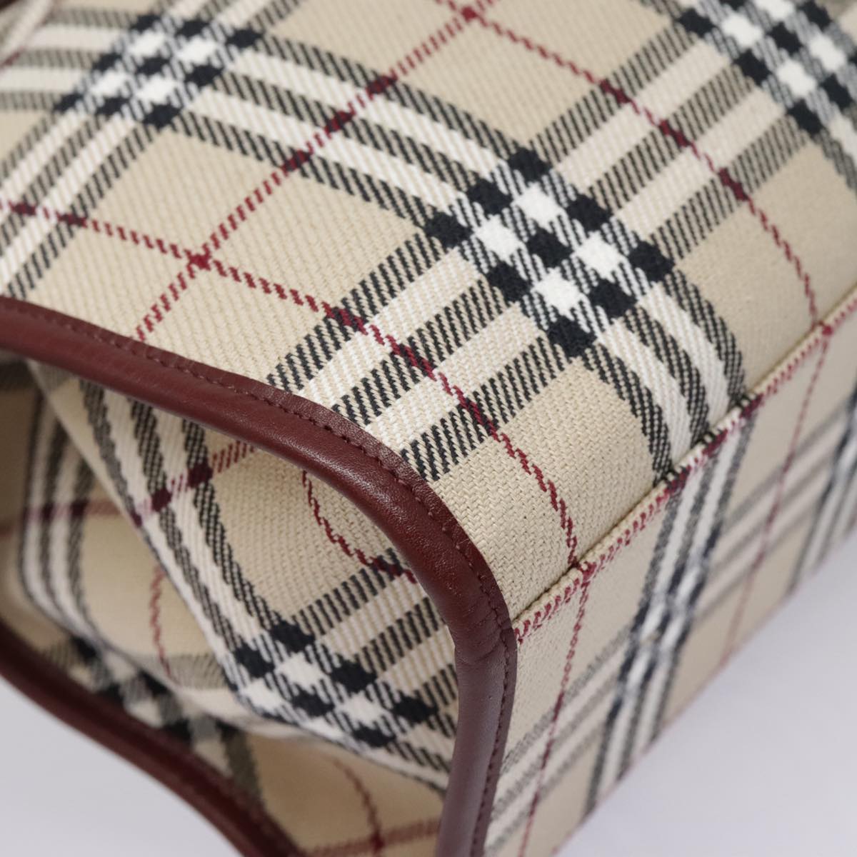 BURBERRY Nova Check Blue Label Tote Bag Canvas Beige Red brown Silver Auth 90206