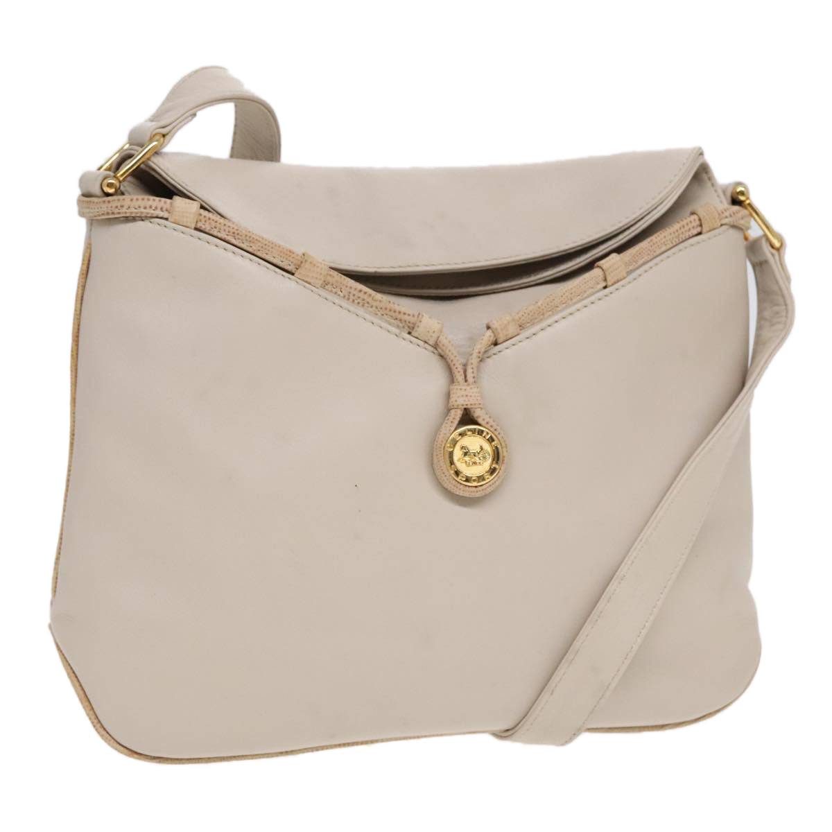CELINE Horse Carriage Shoulder Bag Leather Beige Gold Auth 90216