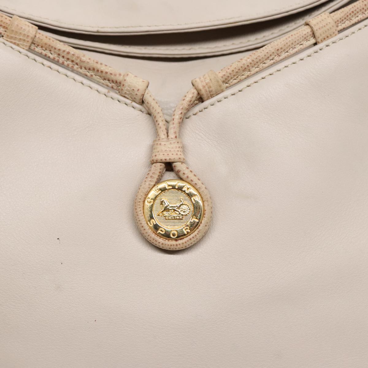CELINE Horse Carriage Shoulder Bag Leather Beige Gold Auth 90216