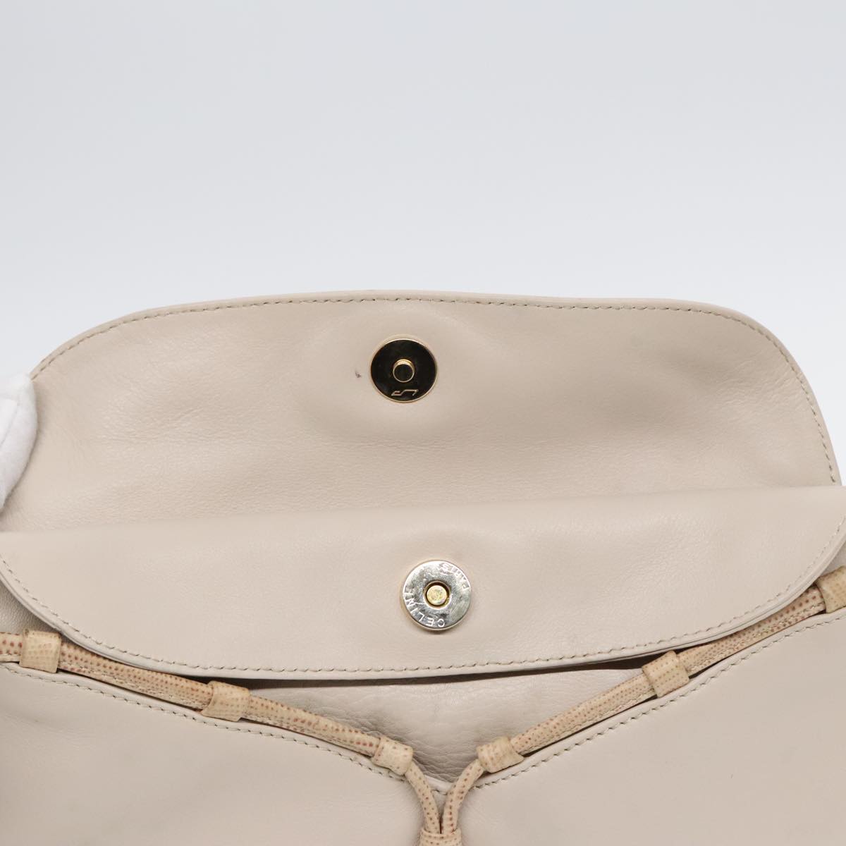 CELINE Horse Carriage Shoulder Bag Leather Beige Gold Auth 90216