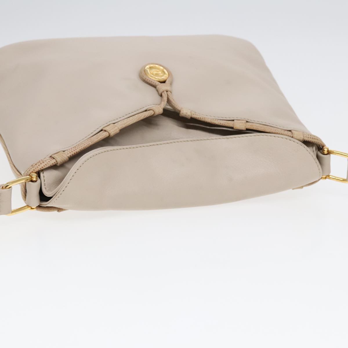 CELINE Horse Carriage Shoulder Bag Leather Beige Gold Auth 90216