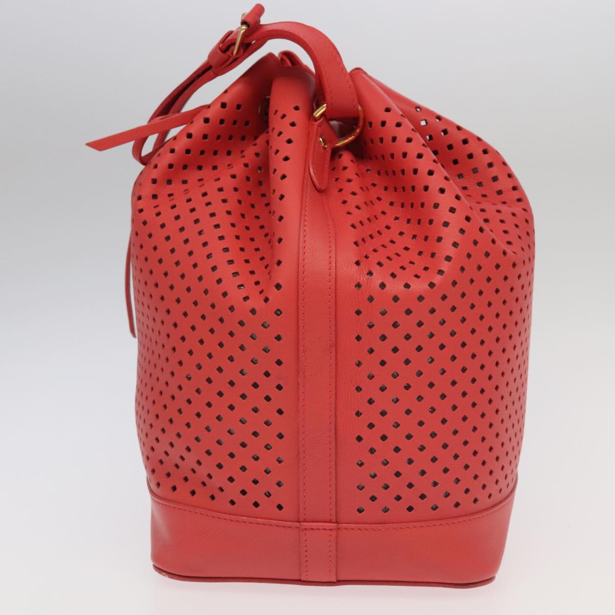 LOUIS VUITTON Leather Perfo Noe Shoulder Bag Red M94074 LV Auth 90244