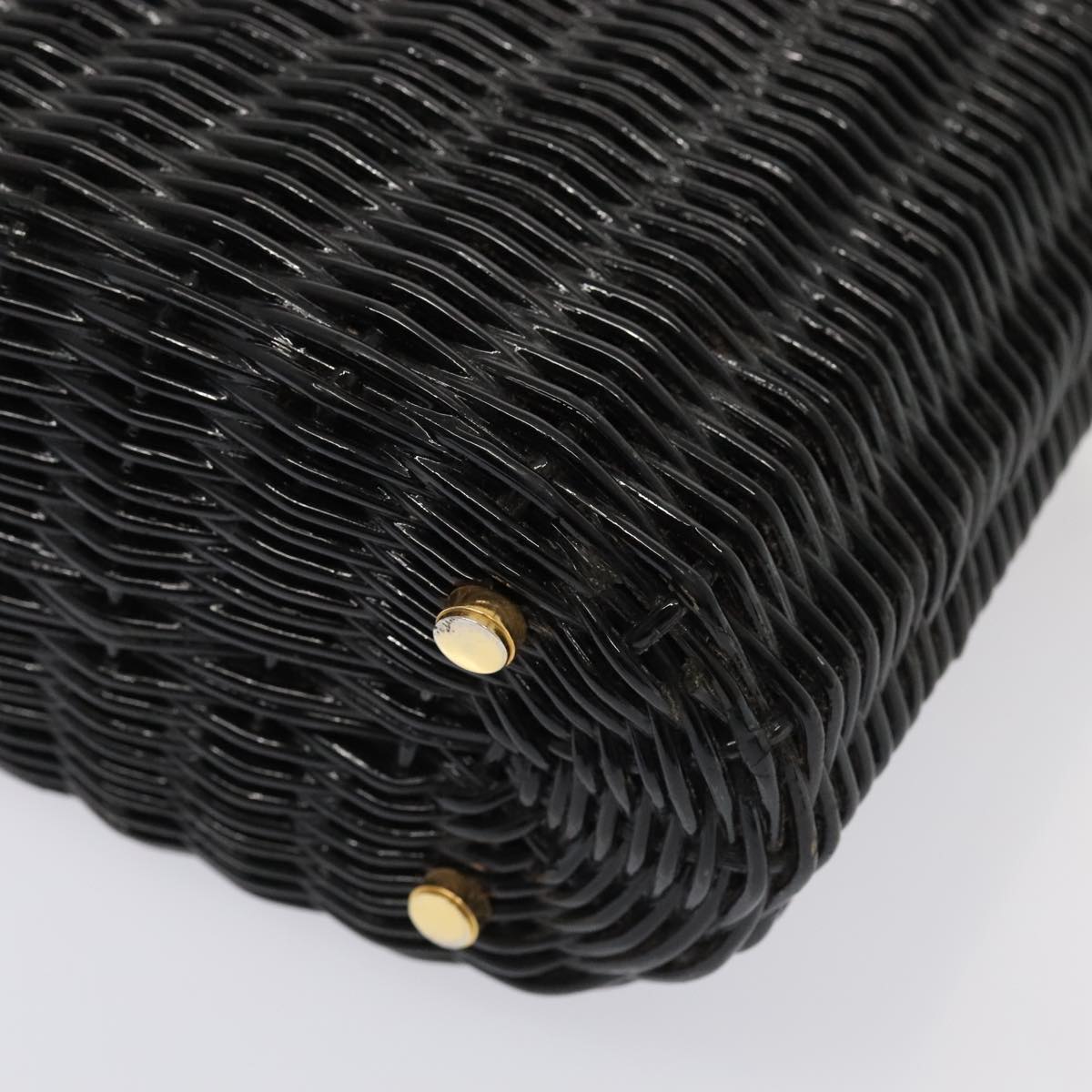 Salvatore Ferragamo Gancini Hand Bag Wicker Black Gold Auth 90245AM