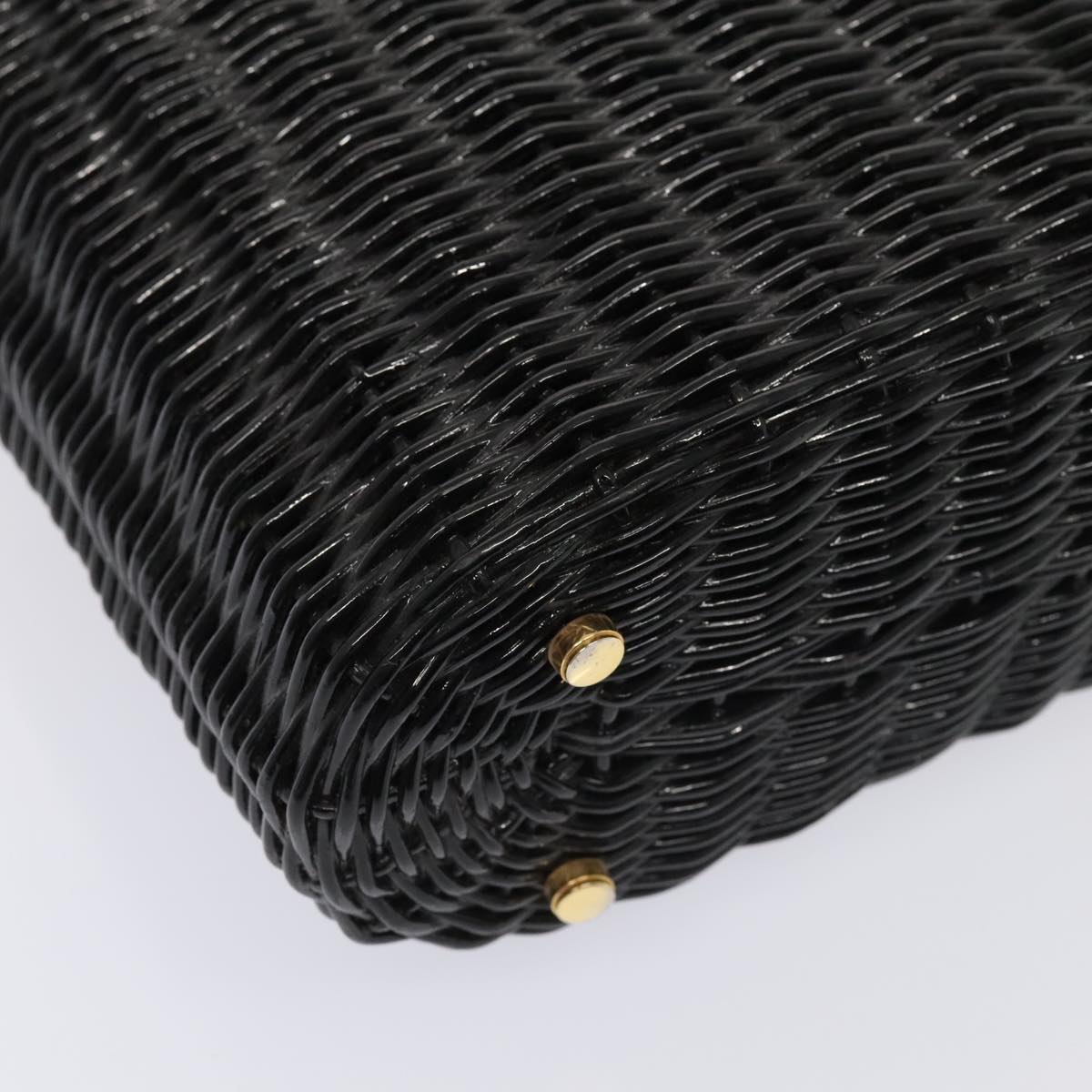 Salvatore Ferragamo Gancini Hand Bag Wicker Black Gold Auth 90245AM