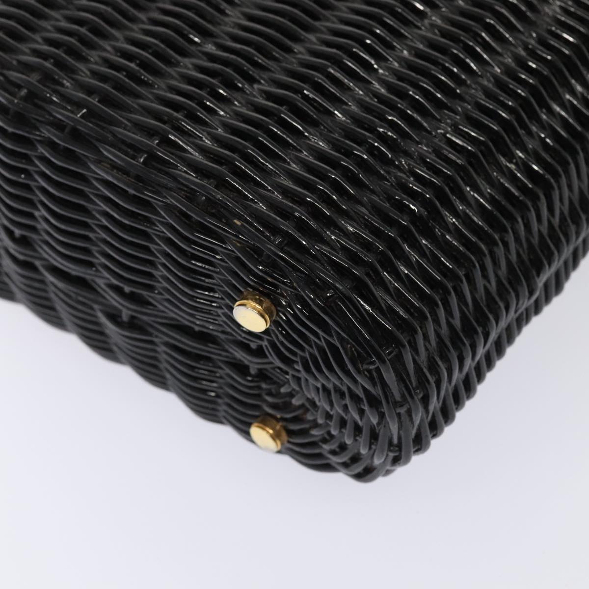 Salvatore Ferragamo Gancini Hand Bag Wicker Black Gold Auth 90245AM