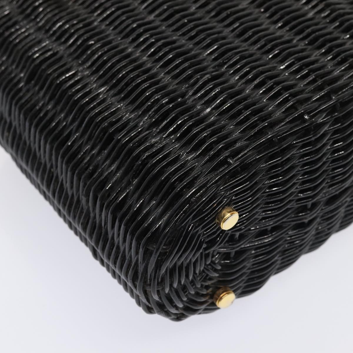 Salvatore Ferragamo Gancini Hand Bag Wicker Black Gold Auth 90245AM