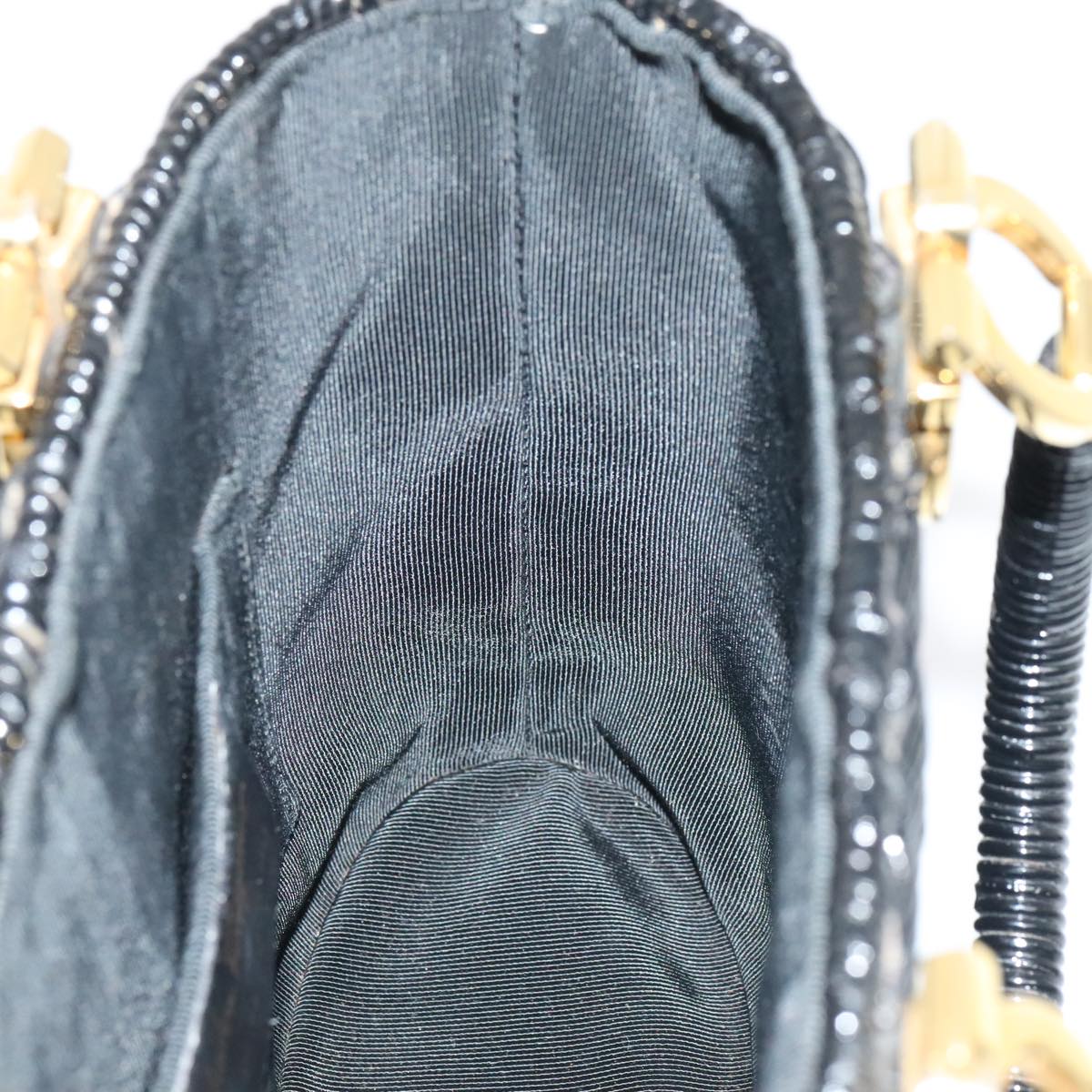 Salvatore Ferragamo Gancini Hand Bag Wicker Black Gold Auth 90245AM