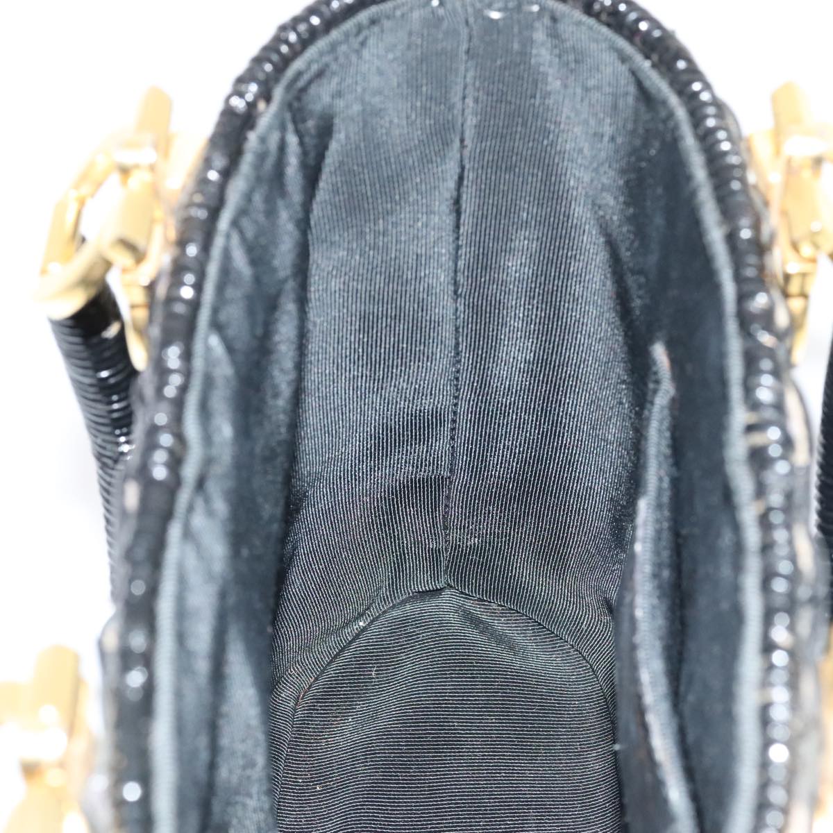 Salvatore Ferragamo Gancini Hand Bag Wicker Black Gold Auth 90245AM