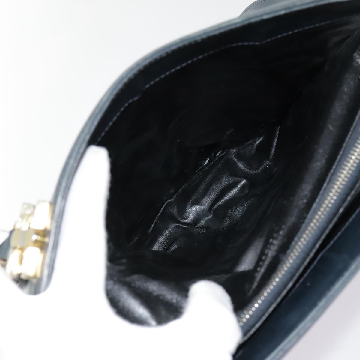 Salvatore Ferragamo Gancini Tote Bag Leather Black Gold Auth 90254