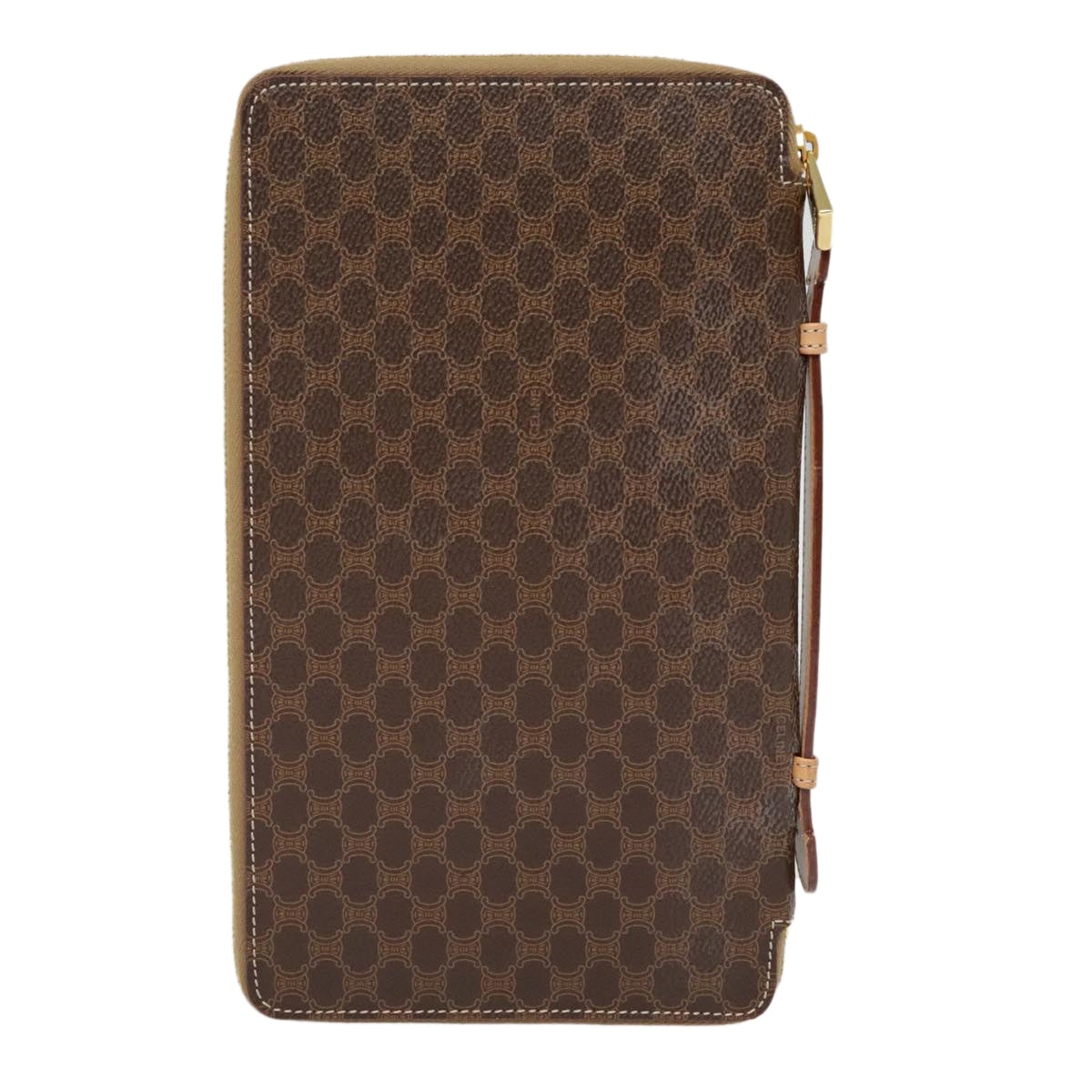 CELINE Macadam Canvas Clutch Bag PVC Leather Brown Gold Auth 90268