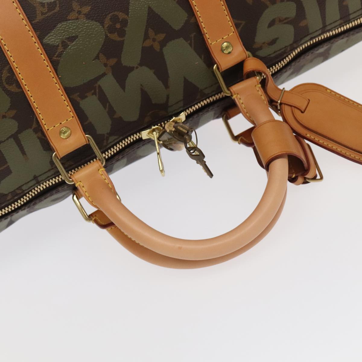 LOUIS VUITTON Monogram Graffiti Keepall 50 Boston Bag Khaki M92196 Auth 90286SAV