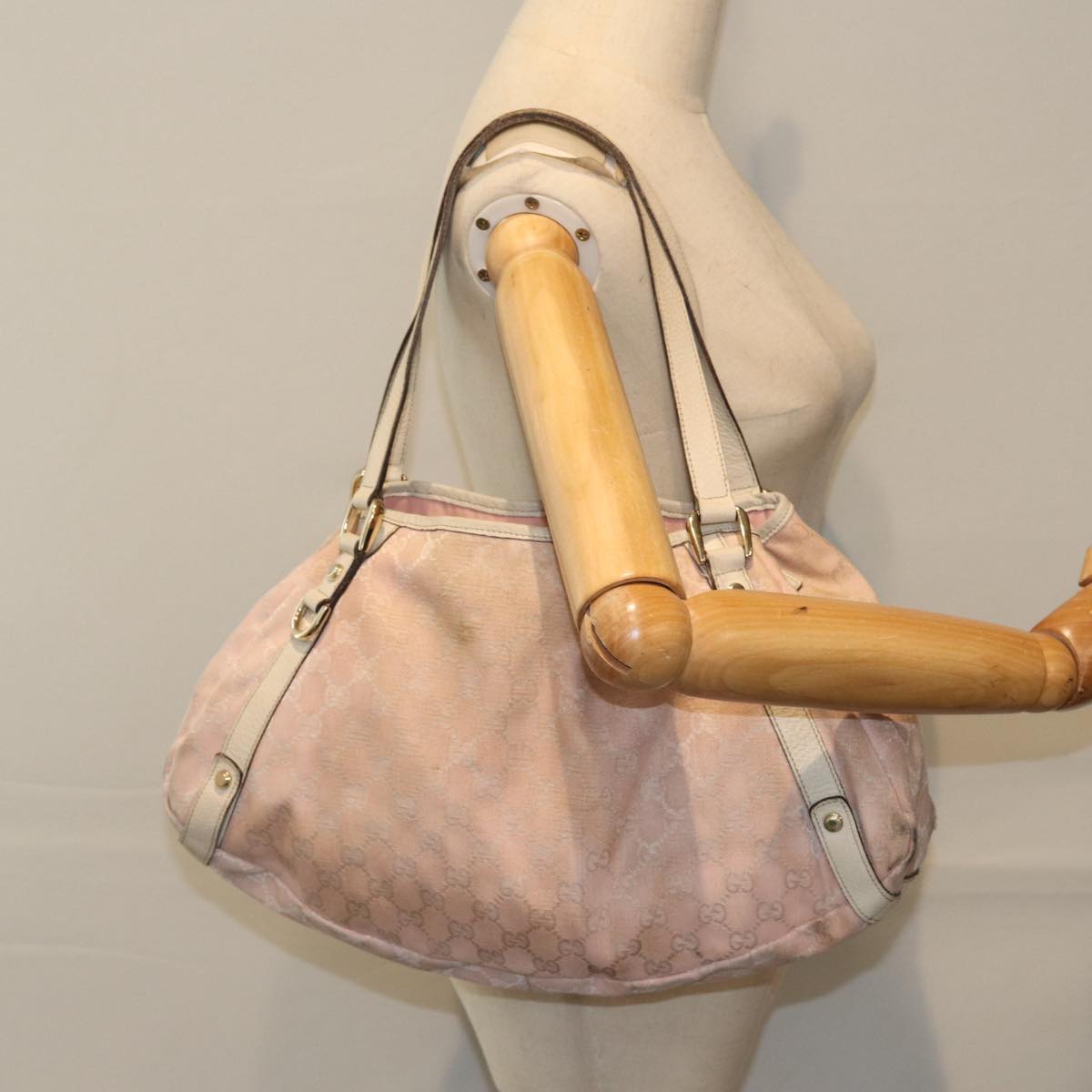 GUCCI GG Canvas Tote Bag Gold Pink 130736 Auth 90470