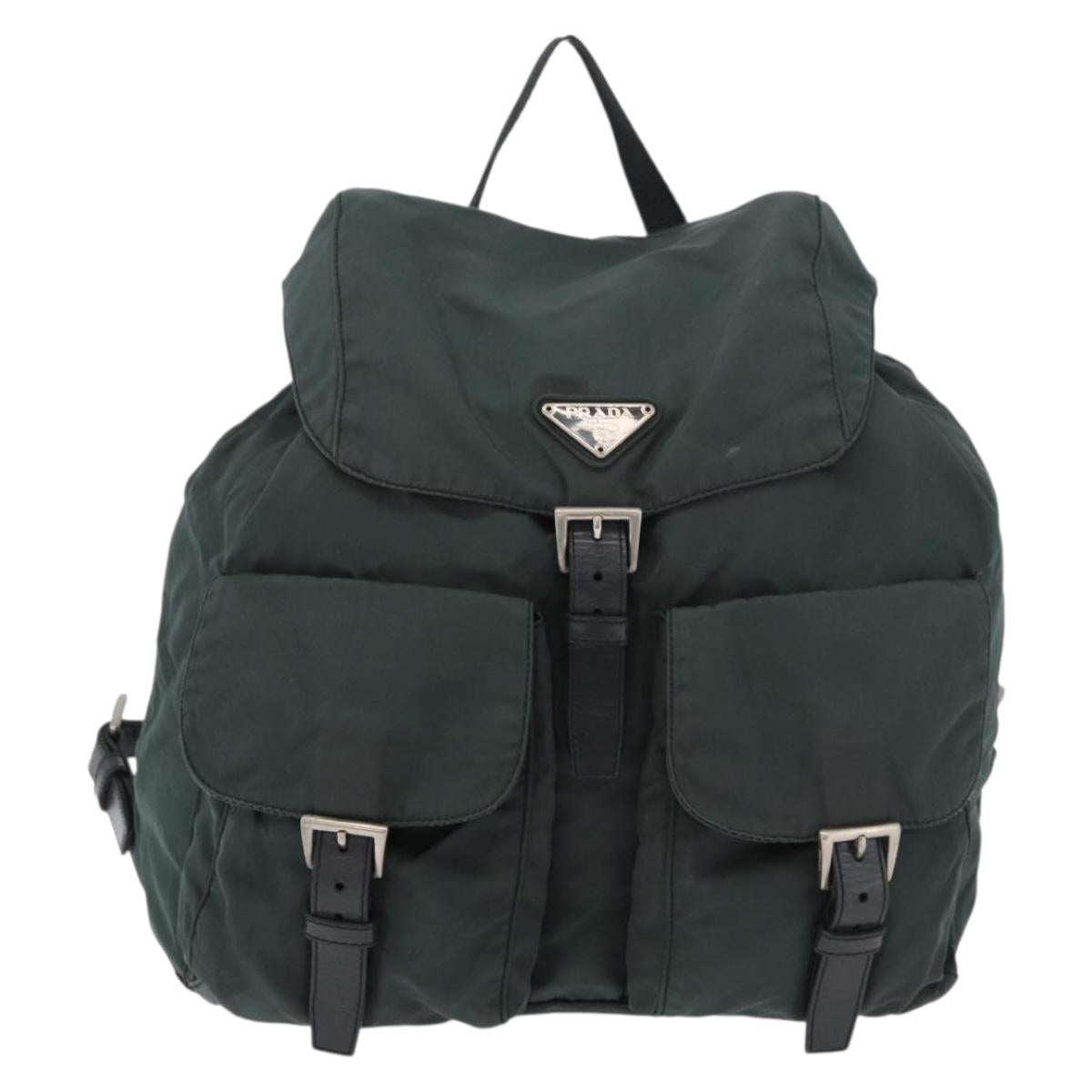 PRADA Backpack Nylon Khaki Silver Auth 90473