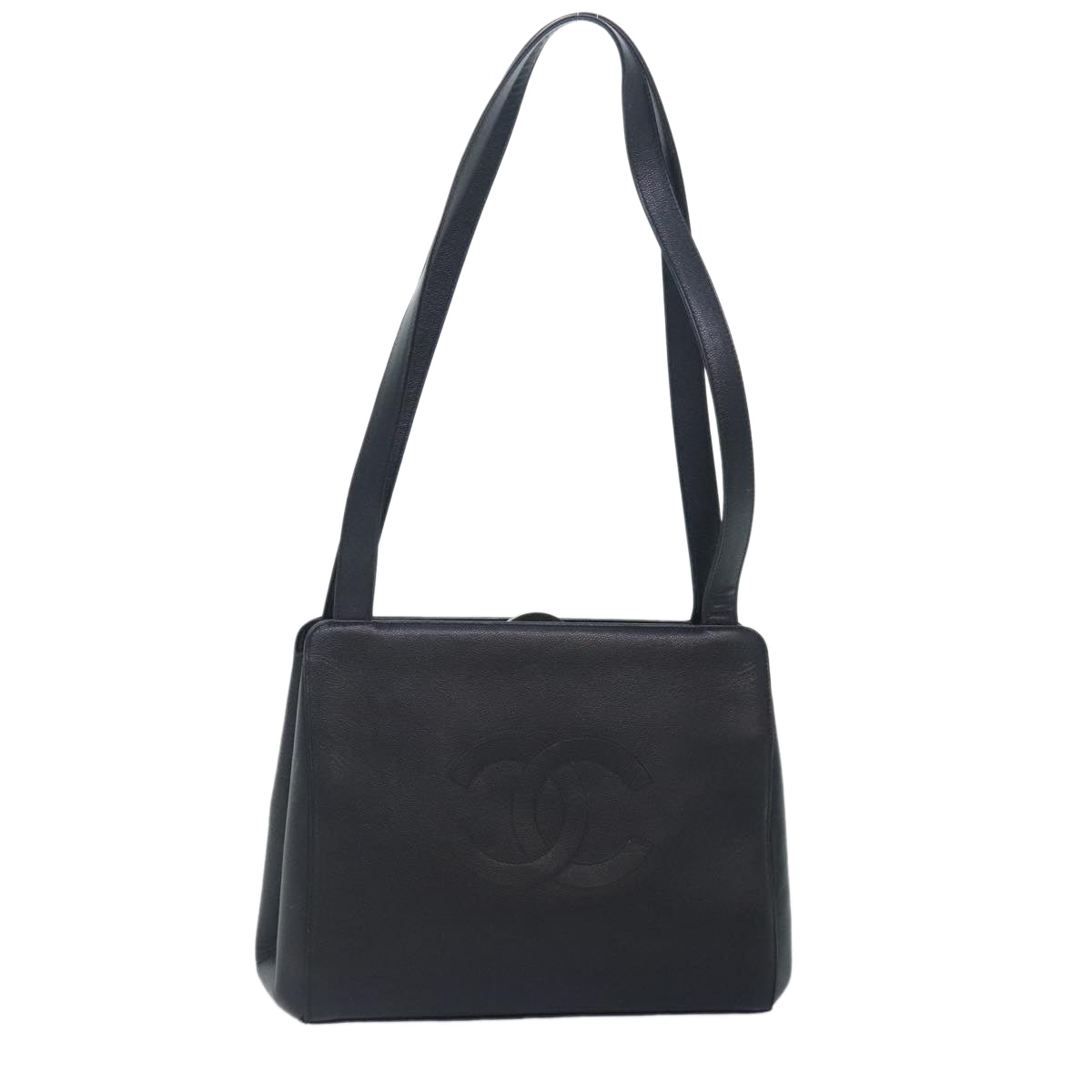 CHANEL COCO Mark Shoulder Bag Calf Skin Black CC Auth 90649